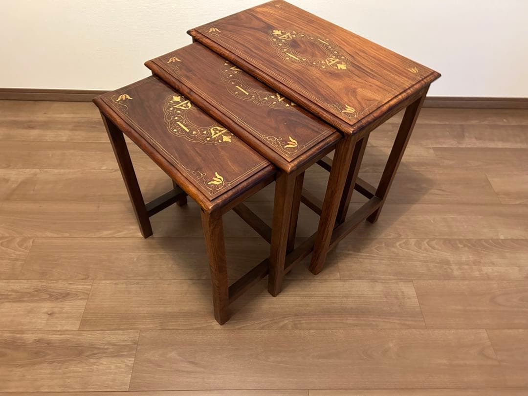 アンティーク　ネストテーブル 　象嵌　イギリス　インレイ　ヴィンテージ　入れ子