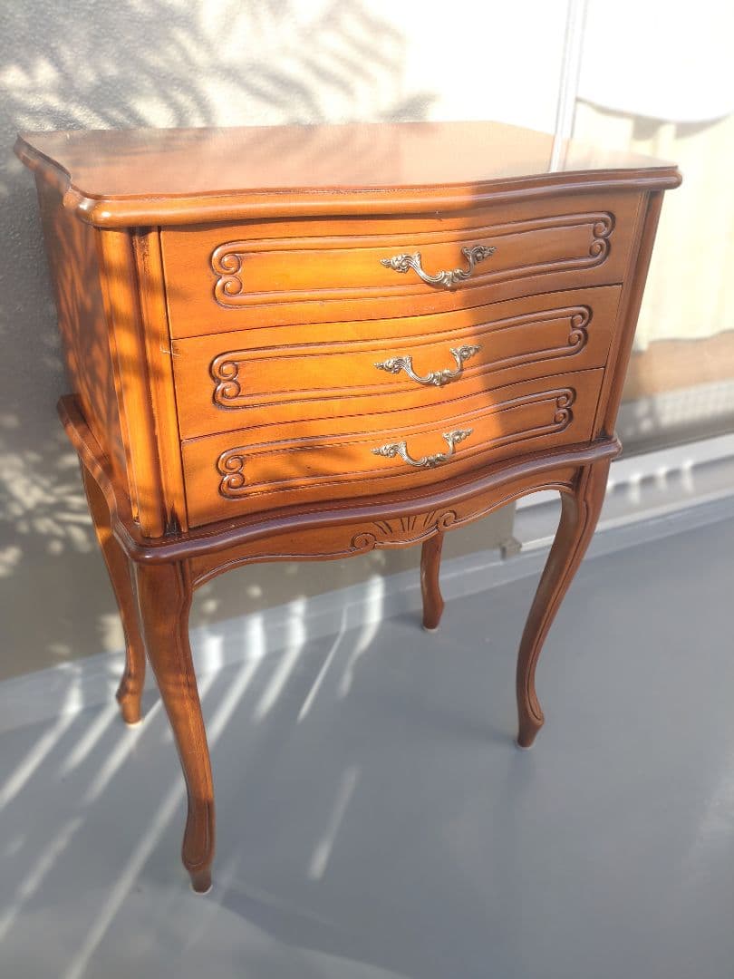 木製アンティーク調 猫脚 3段引き出し コンソールテーブル