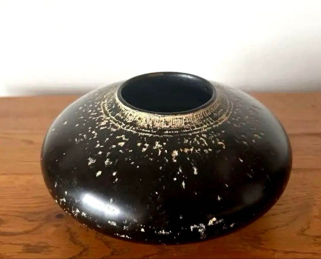 安齊賢太 安齋賢太 花器 黒陶 大　希少品 値引き不可