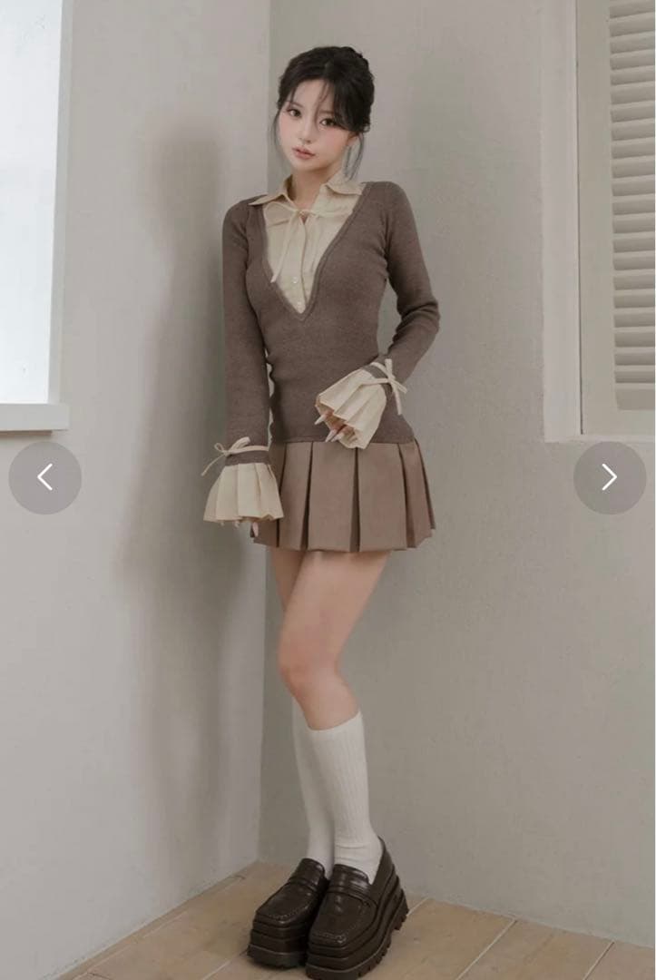 Darich シャツドッキングプリーツミニワンピース モカ FREE