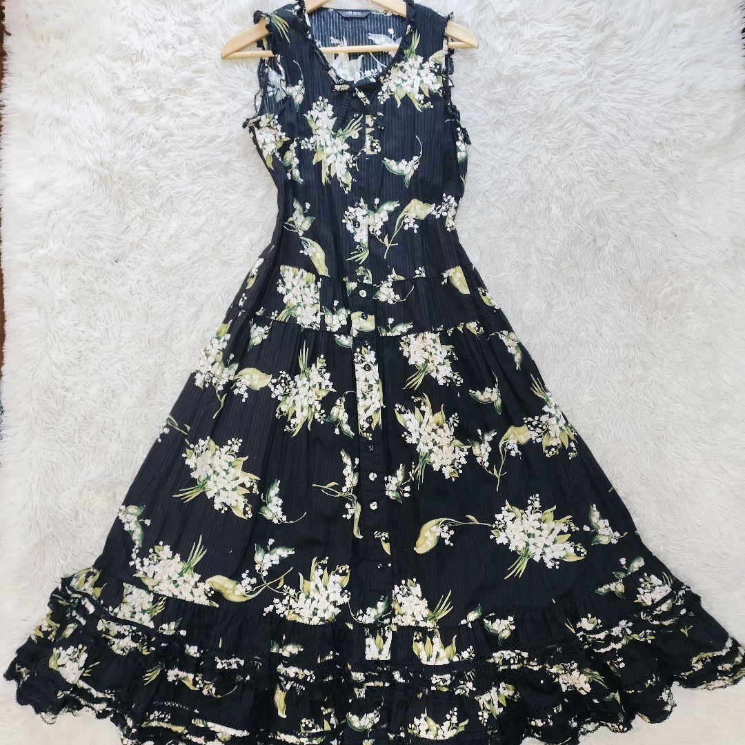 【極美品】PINK HOUSE 24SS すずらんプリント マキシ丈 黒 前開き