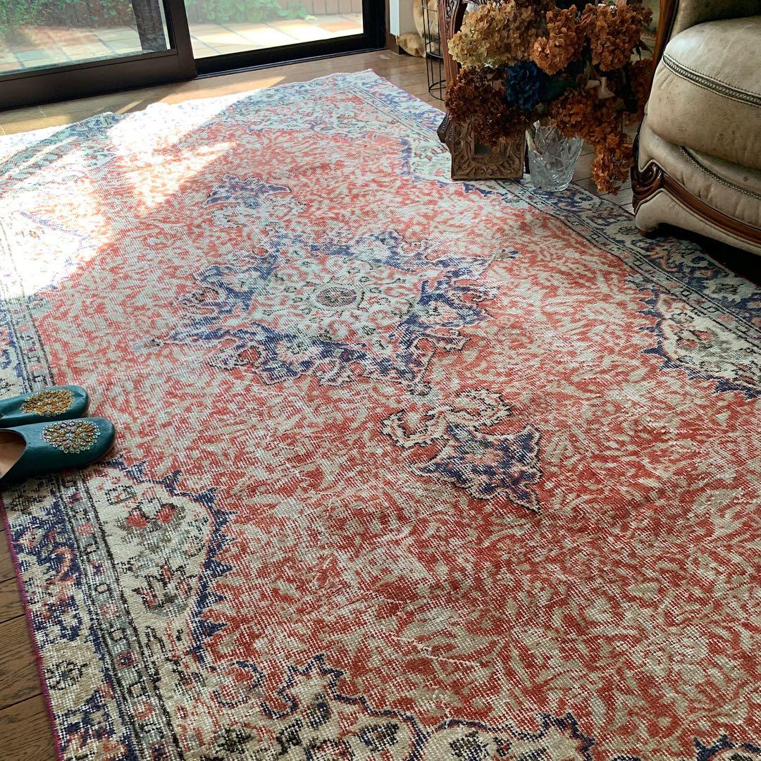 超大判　コーラルレッド　265×144 トルコヴィンテージラグ　メダリオン