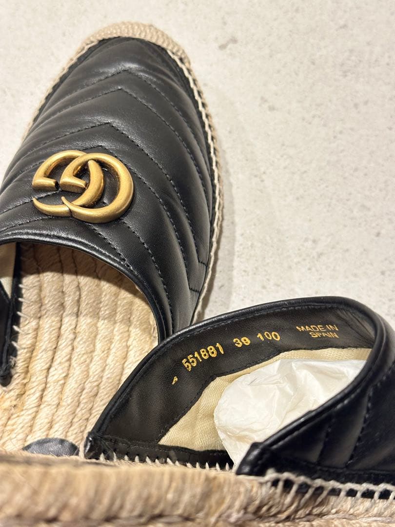 GUCCI （グッチ）ブラック エスパドリーユ レ ザー ミュール レディース