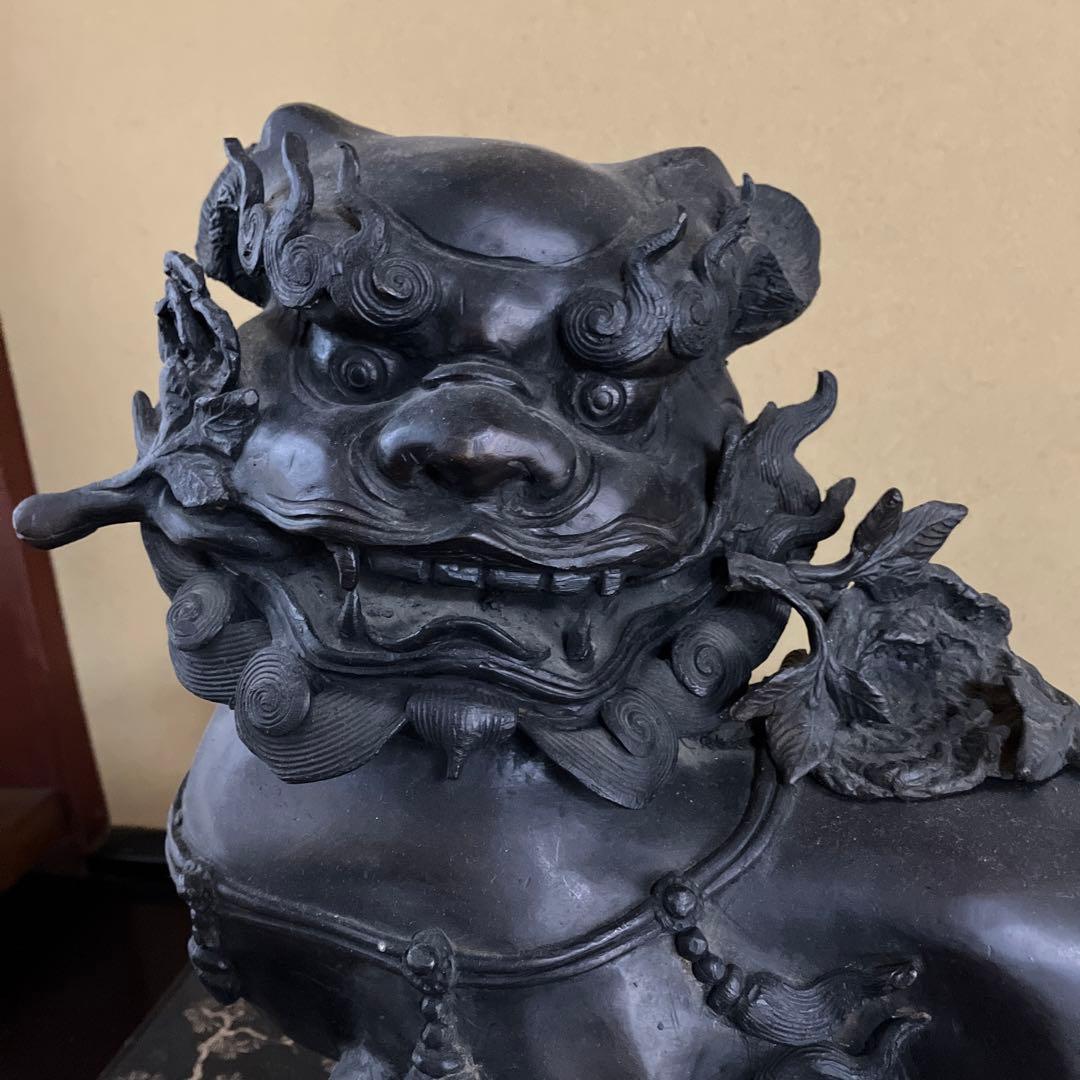 玉獅子香炉　玉獅子置物　銅製　置き物　縁起物　厄除け　高岡銅器　骨董品