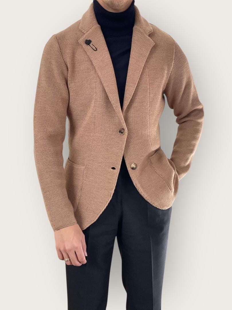 ラルディーニ⭐️ニットジャケット46 44‼️新型ミラノリブ⭐️コットン　グレージュ