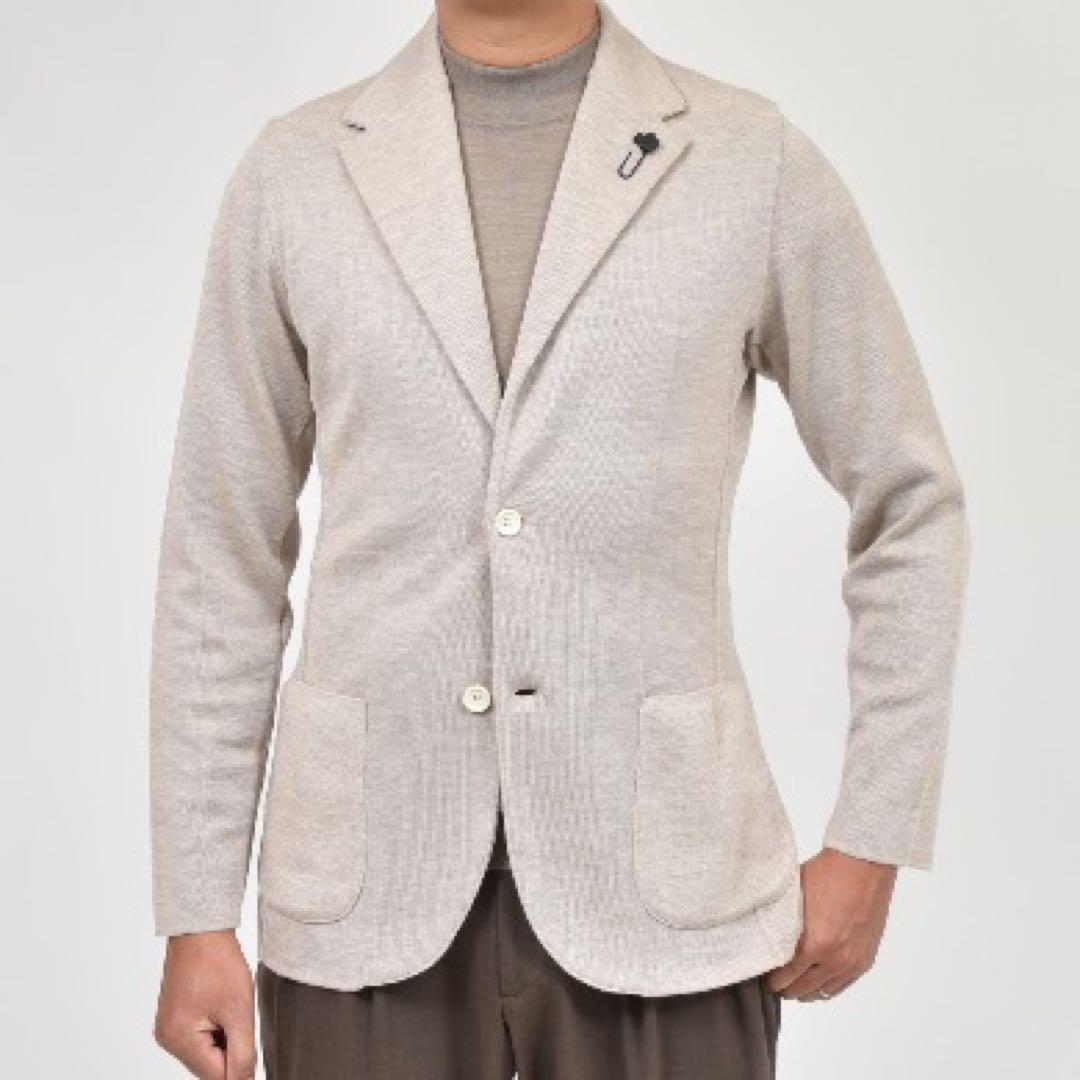 ラルディーニ⭐️ニットジャケット46 44‼️新型ミラノリブ⭐️コットン　グレージュ