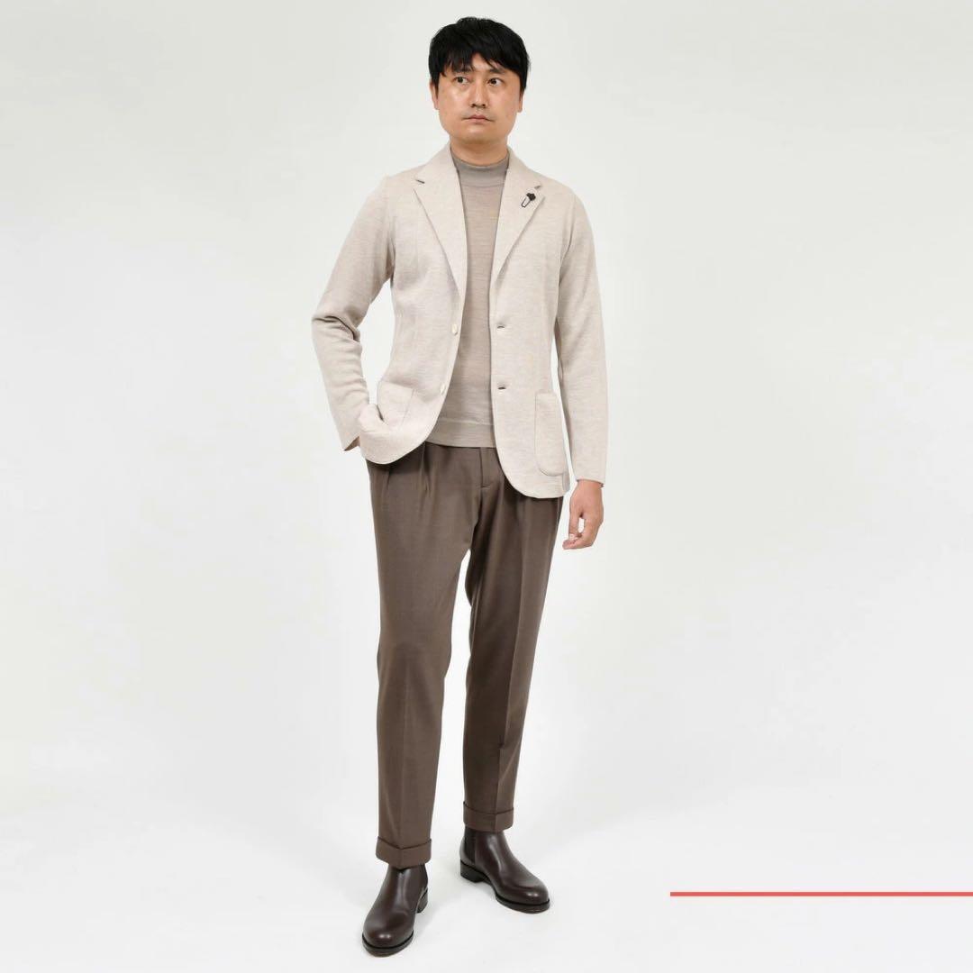 ラルディーニ⭐️ニットジャケット46 44‼️新型ミラノリブ⭐️コットン　グレージュ