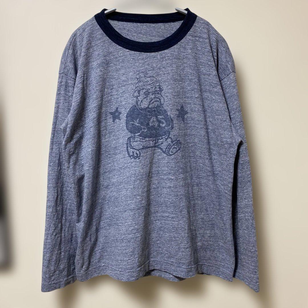 45R/45rpm日本製ブルドッグプリント 長袖 Tシャツ ロンT長袖カットソー
