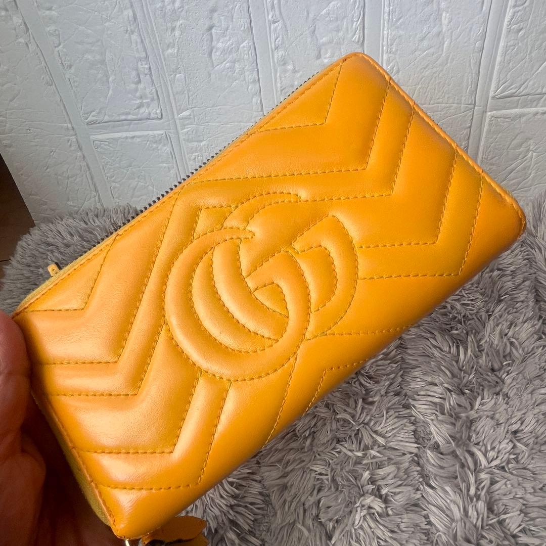 良品✨GUCCI マーモント　長財布　キルティング　ラウンドファスナー　イエロー