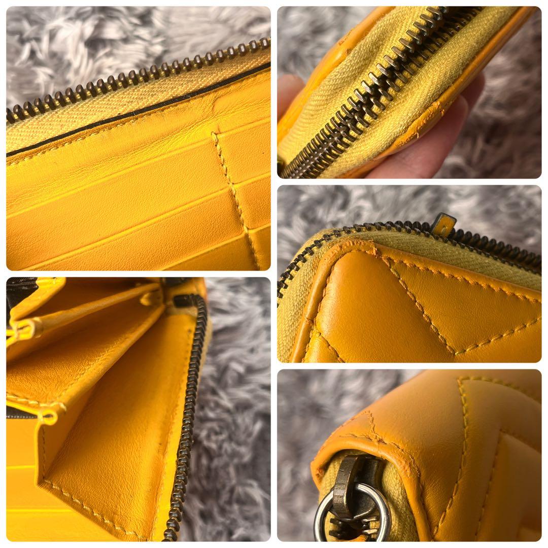 良品✨GUCCI マーモント　長財布　キルティング　ラウンドファスナー　イエロー