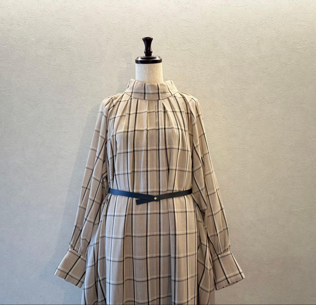 ebure 83,600円23AWクリアチェックハイネックベルト付きワンピース