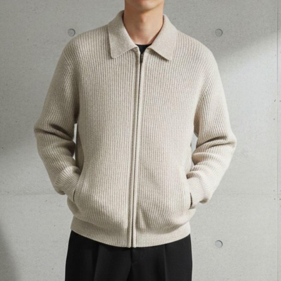 G9466*三越☆極上カシミヤ☆ニット☆セーター☆ジャケット☆ベージュ☆L.