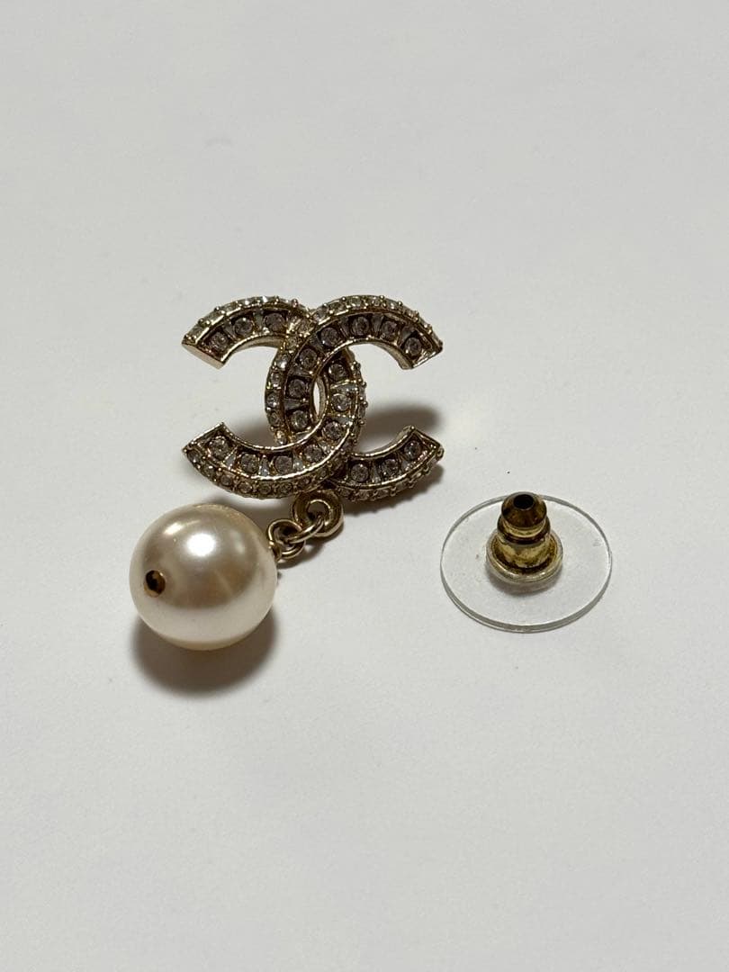 正規品☆定番シャネルピアス 片耳 ココマークパールラインストーン 美品 本物