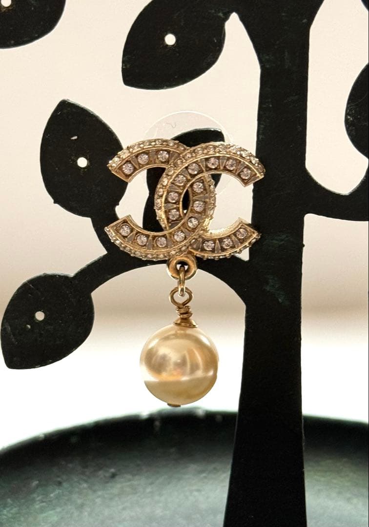 正規品☆定番シャネルピアス 片耳 ココマークパールラインストーン 美品 本物