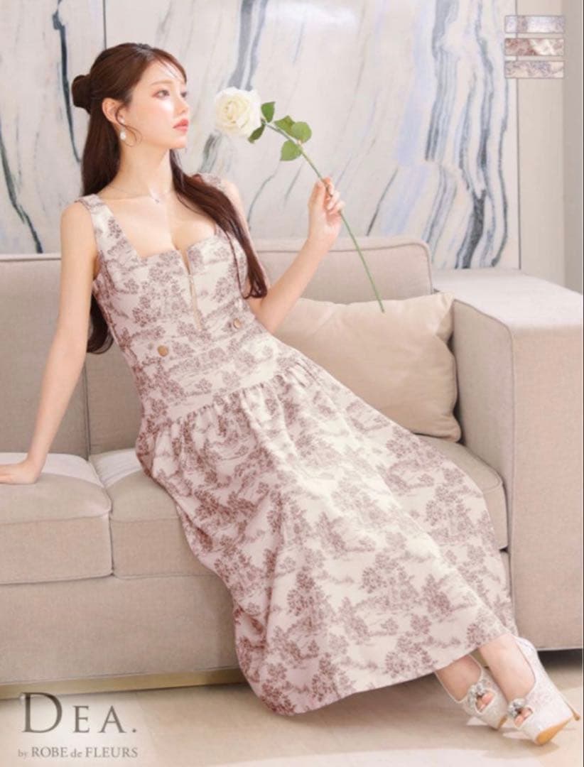 ジャガード×バストジッパーフレアロングキャバドレス(DE3334)