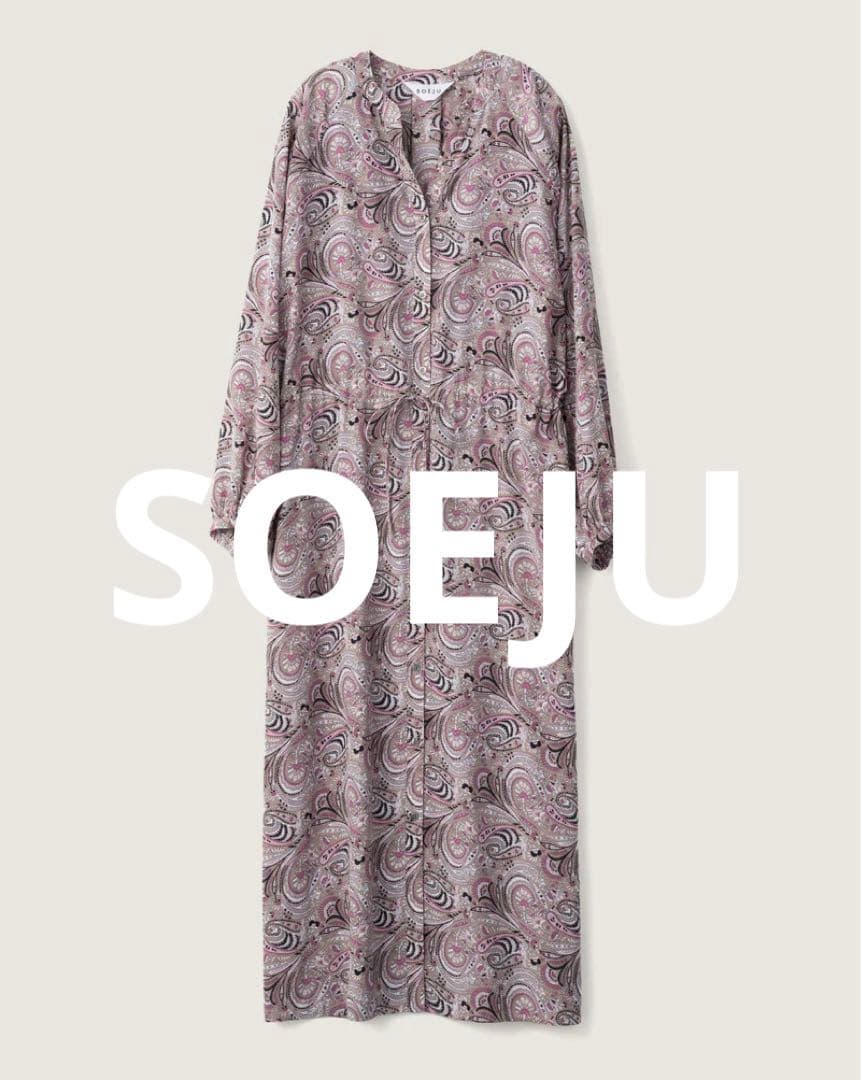 SOEJU ペイズリー柄ワンピースF 長袖 ロング ピンク 美品　日本製
