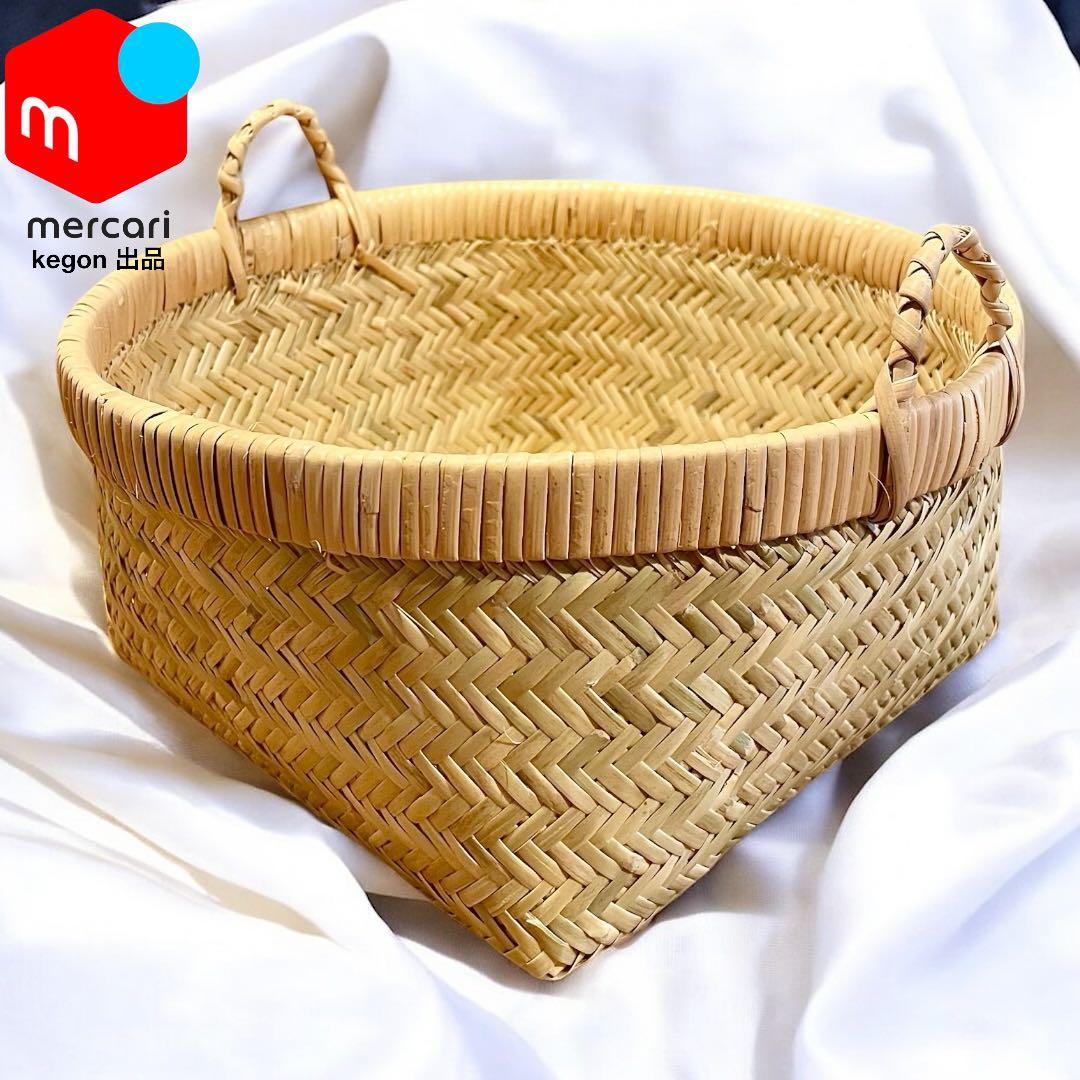 【新着新品一点物 特選品】鳥越竹細工 すず竹 二重編み（合わせ編み）手付きおぼけ