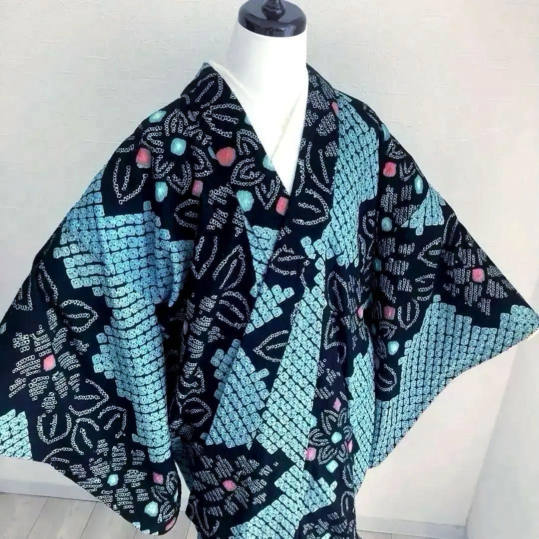 ひろ。プロフ必読 有松絞り浴衣　蜘蛛絞り　水浅葱色　ブルーグレーNo.22