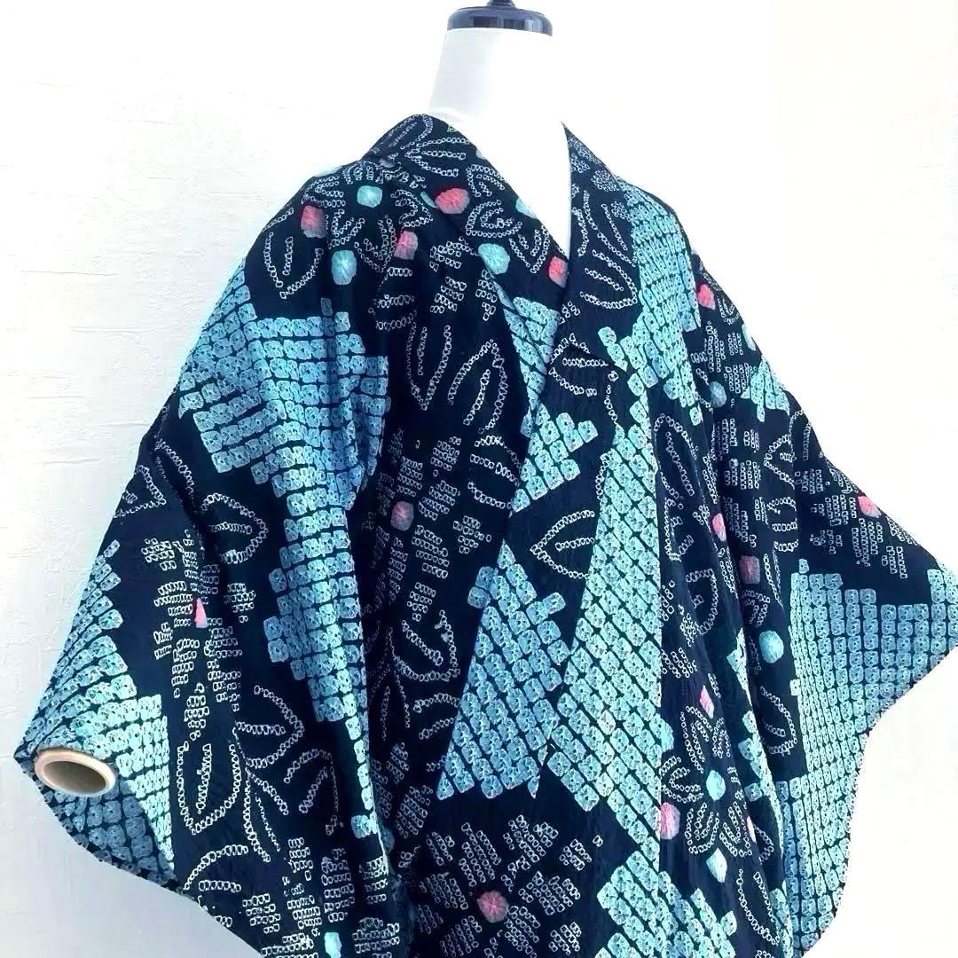 ひろ。プロフ必読 有松絞り浴衣　蜘蛛絞り　水浅葱色　ブルーグレーNo.22