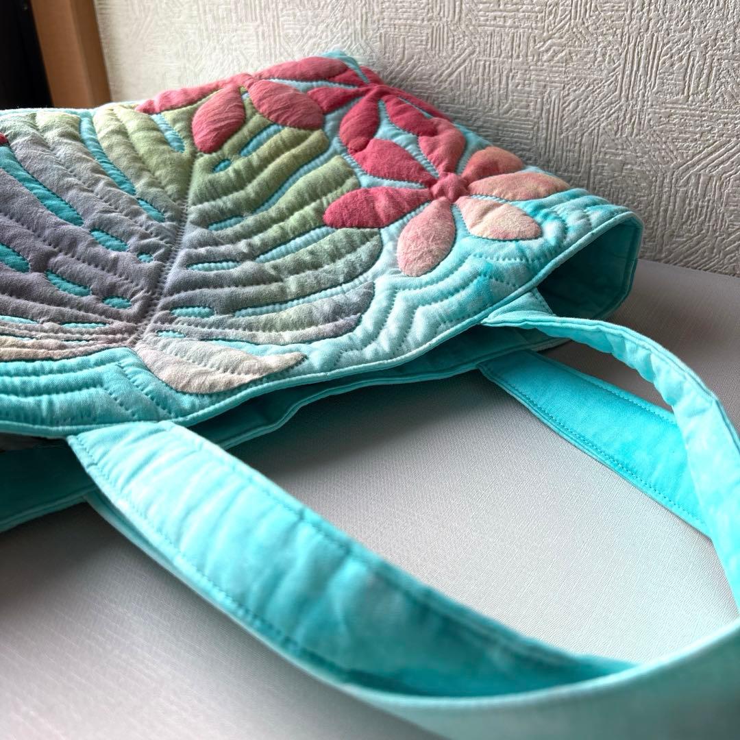 ハワイアンキルト　ハンドメイド　トートバッグ　モンステラ
