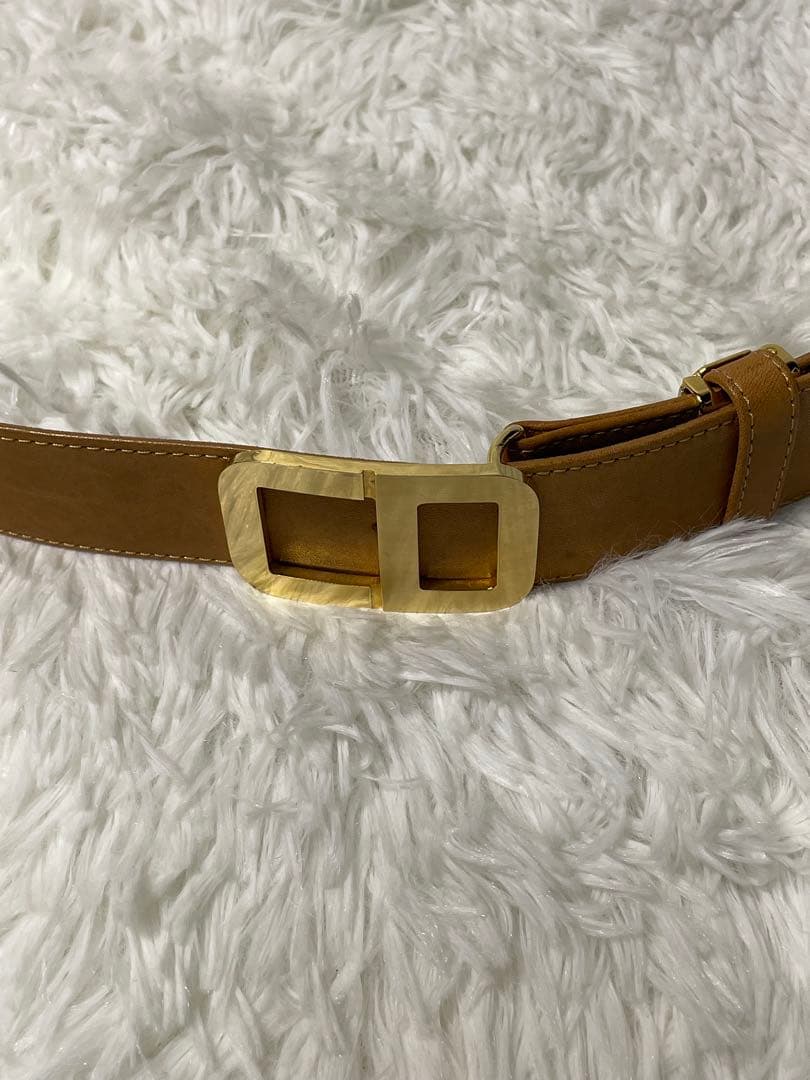 希少　Christian Dior ベルト 本革 キャメル ゴールドバックル