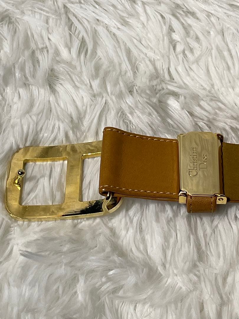 希少　Christian Dior ベルト 本革 キャメル ゴールドバックル