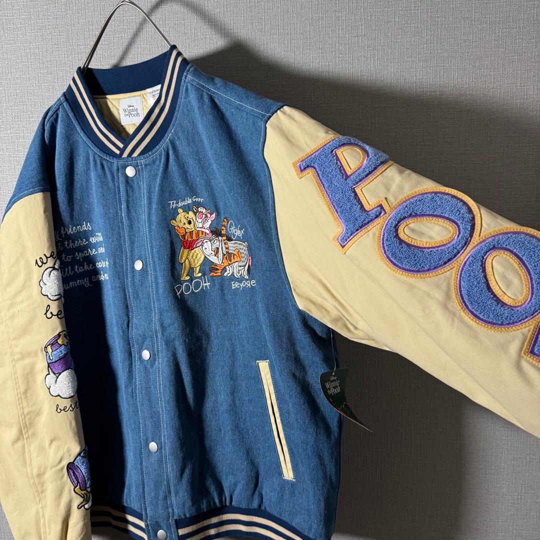 【新品・タグ付き】香港Disney プーさん 刺繍 スタジャン アームロゴ L