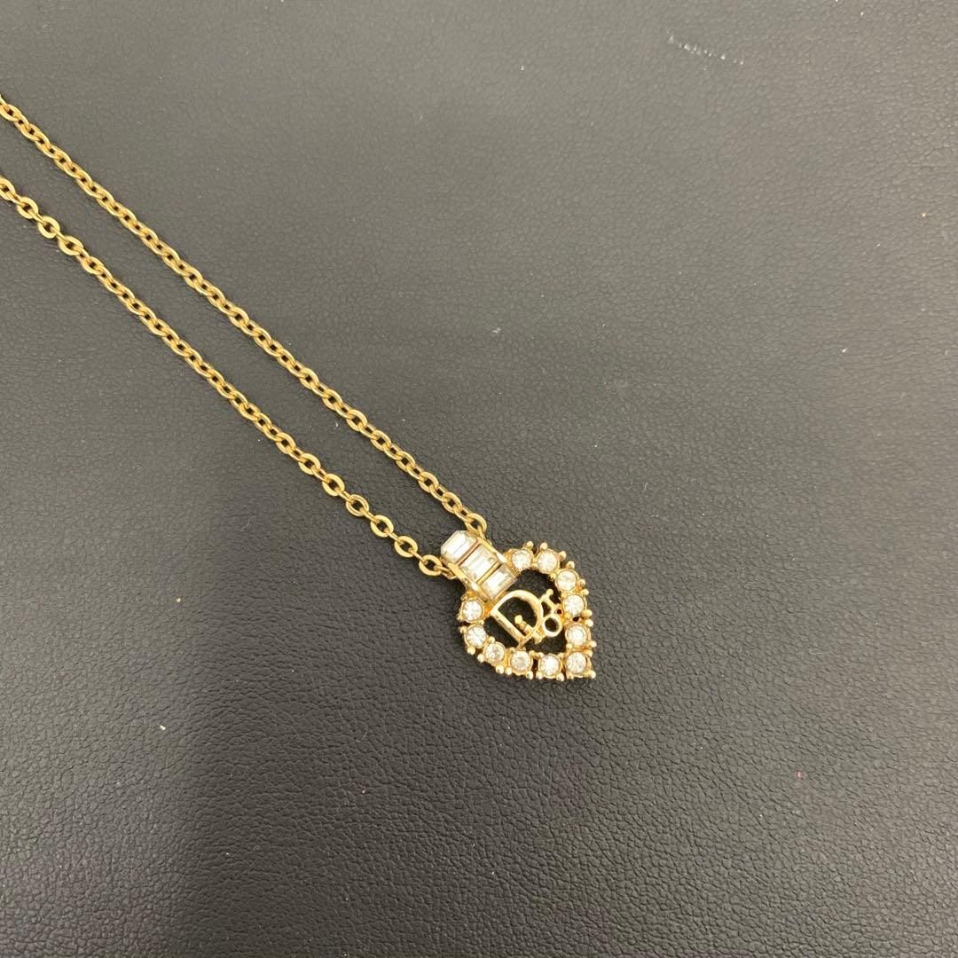 【美品】 Dior ディオール ネックレス ハート ラインストーン ロゴ