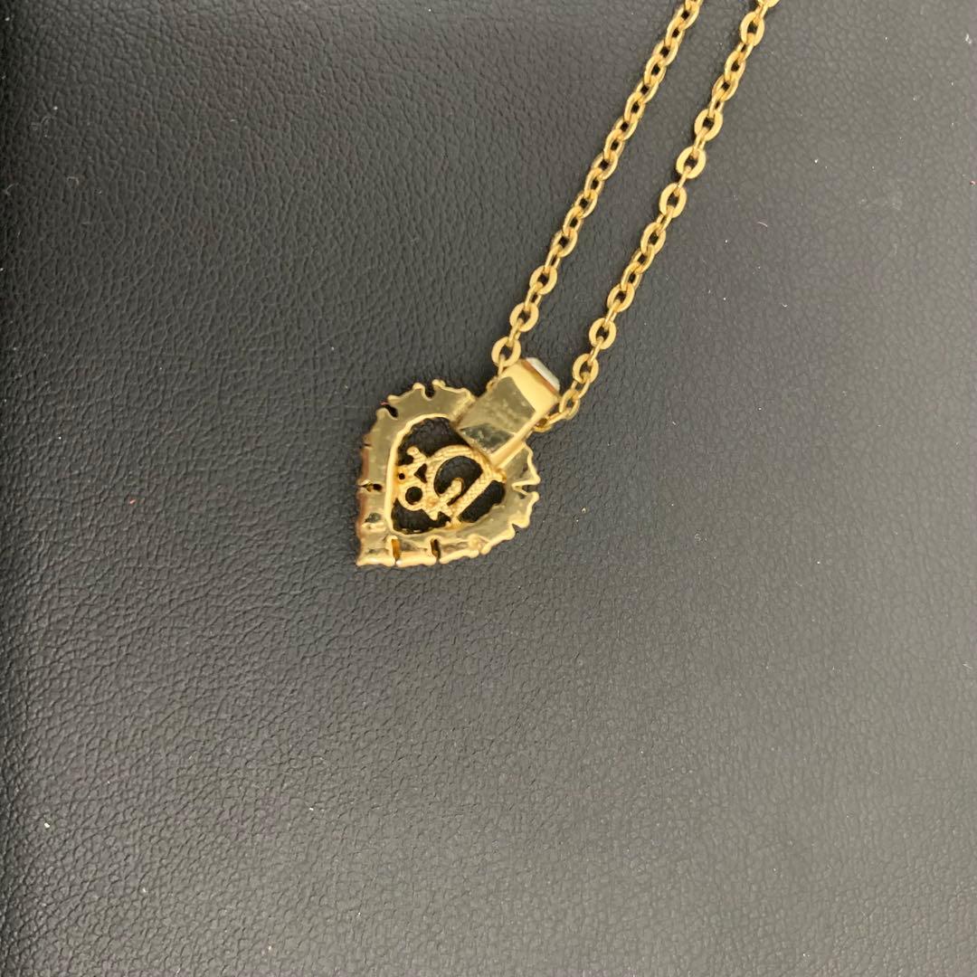 【美品】 Dior ディオール ネックレス ハート ラインストーン ロゴ
