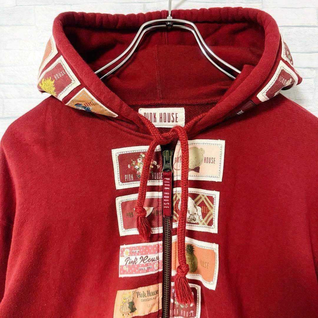 ピンクハウス フルジップ パーカー ワッペン ビッグロゴ レッド L