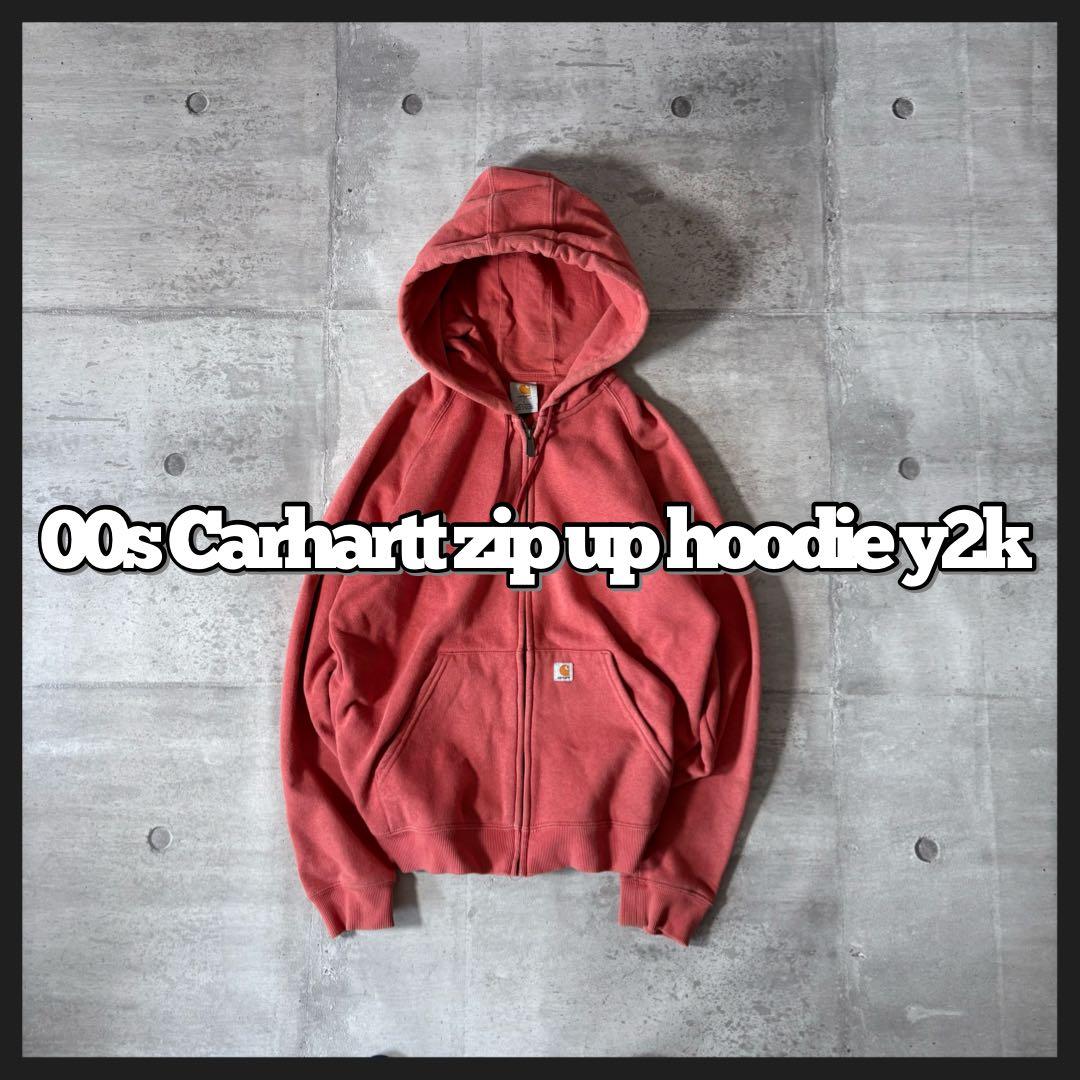 00s Carhartt zipup hoodie y2k 短丈 サーモンピンク