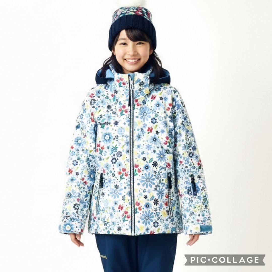 【美品】Phenix ガールズスキーウェア 150上下♡クリスタル花柄×ネイビー