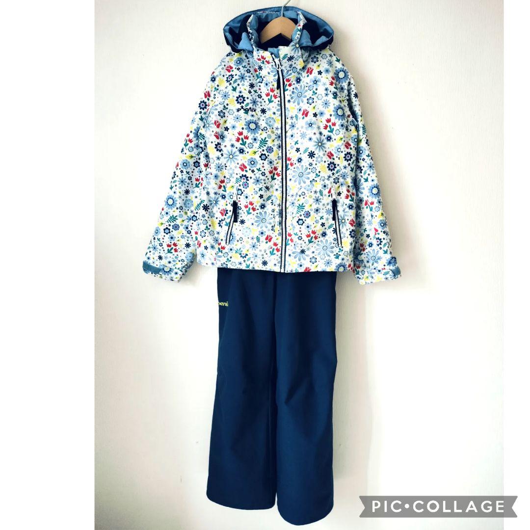 【美品】Phenix ガールズスキーウェア 150上下♡クリスタル花柄×ネイビー