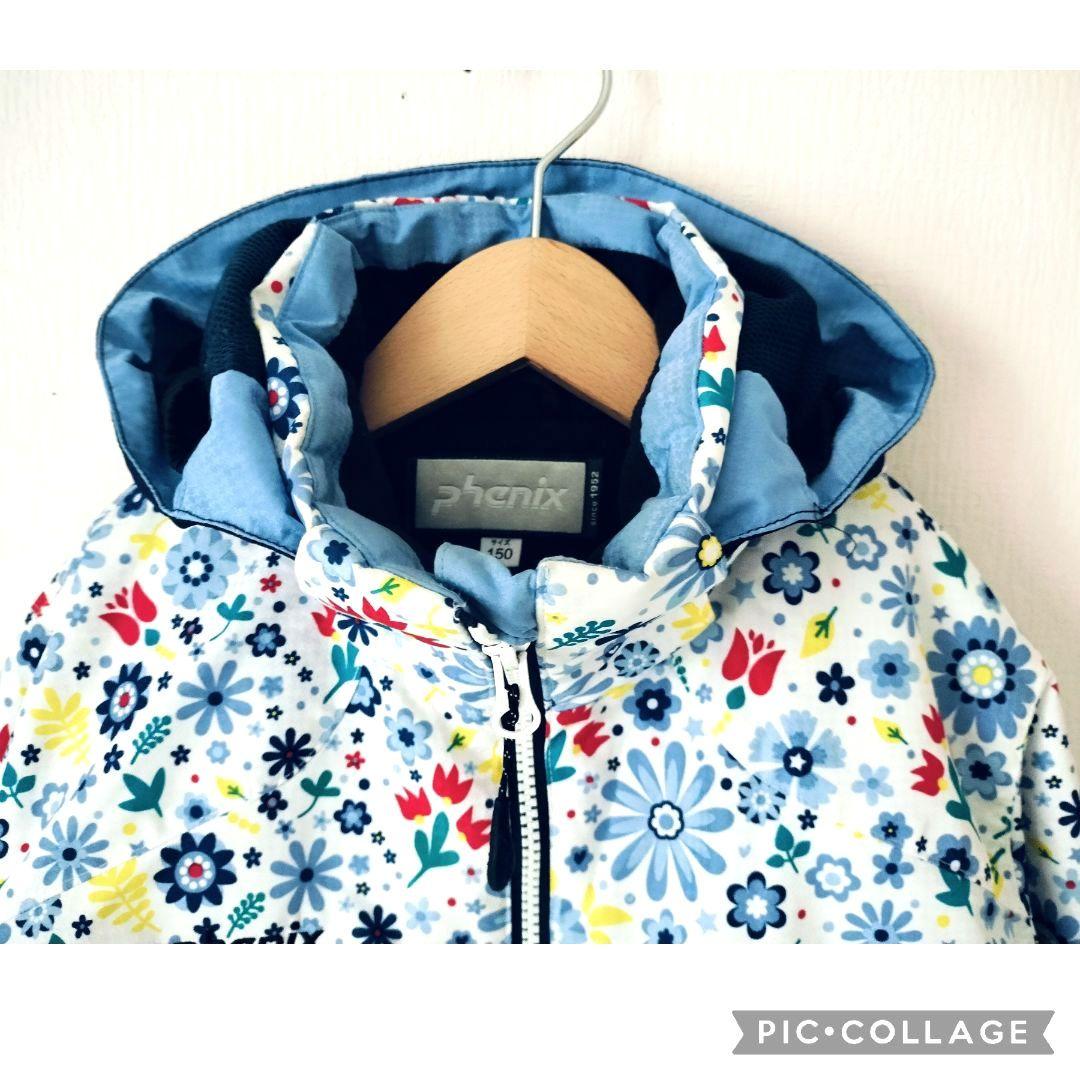 【美品】Phenix ガールズスキーウェア 150上下♡クリスタル花柄×ネイビー