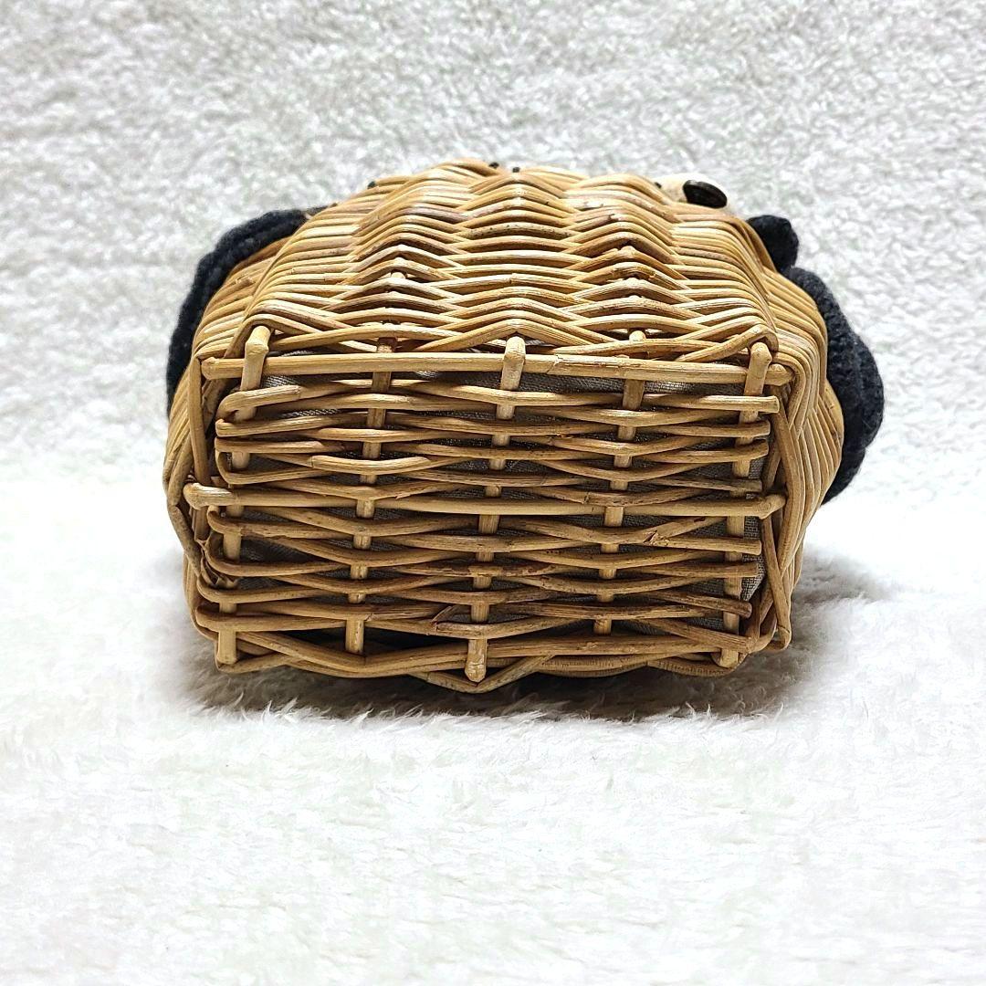 【希少】　エバゴス　かごバッグ　紅藤　鏡付き　天然素材　被せハンドル　装飾