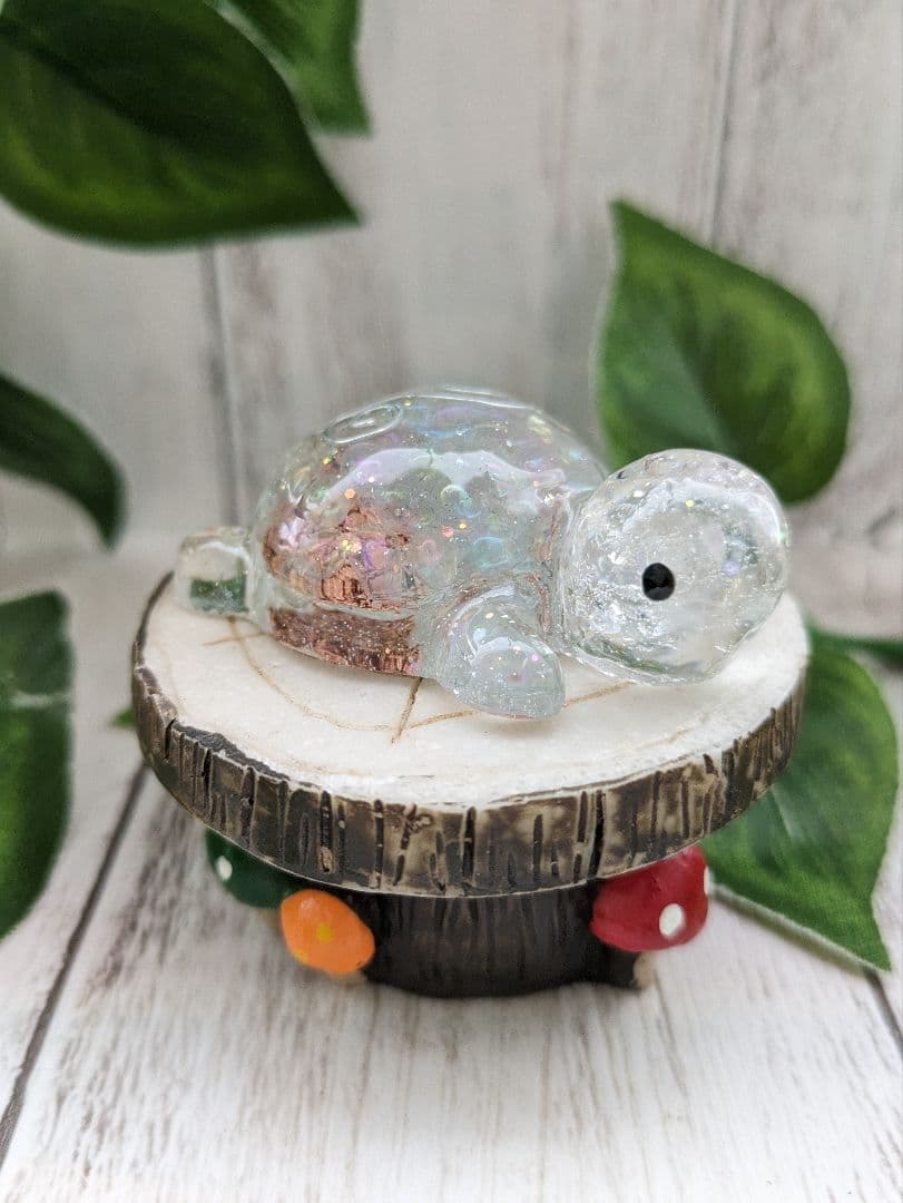 【ぴか】レインボーオーラ水晶のかめちゃん形オルゴナイト☆他３点