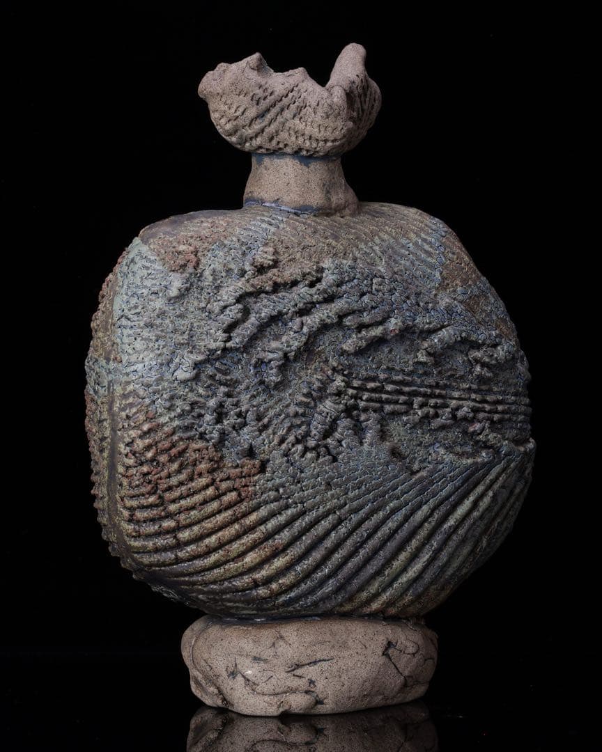 前衛陶芸家 中村錦平 作『扁壷』 共箱 栞付 オブジェ 扁壺 壺 花瓶 美術品