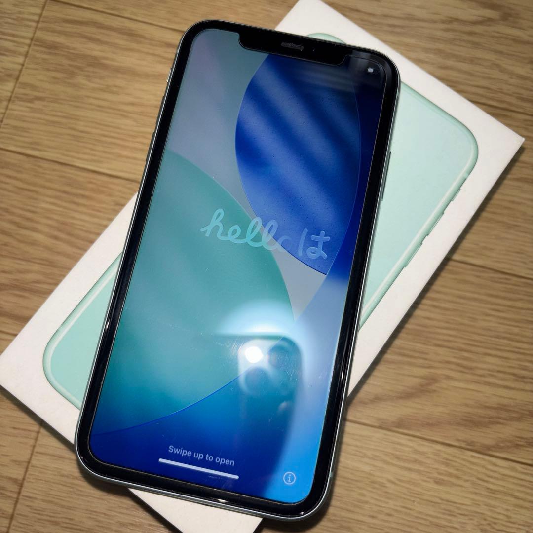 iPhone11グリーン64GB美品SIMフリー箱ありSIMピンガラスフィルム付