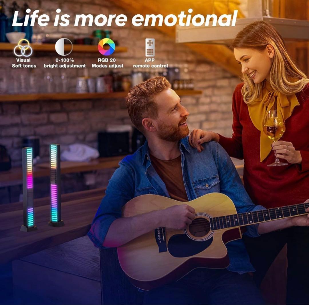 2つ音楽連動 スマート LED ライト,音に反応するライト、APPコントロール