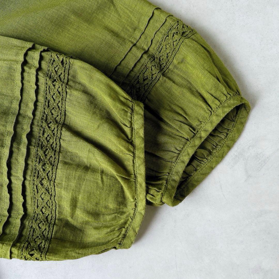 群言堂 根々 石見銀山 綿麻 リネン チュニック　シャツ　スキッパー　グリーン