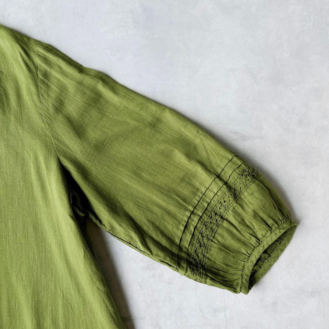 群言堂 根々 石見銀山 綿麻 リネン チュニック　シャツ　スキッパー　グリーン