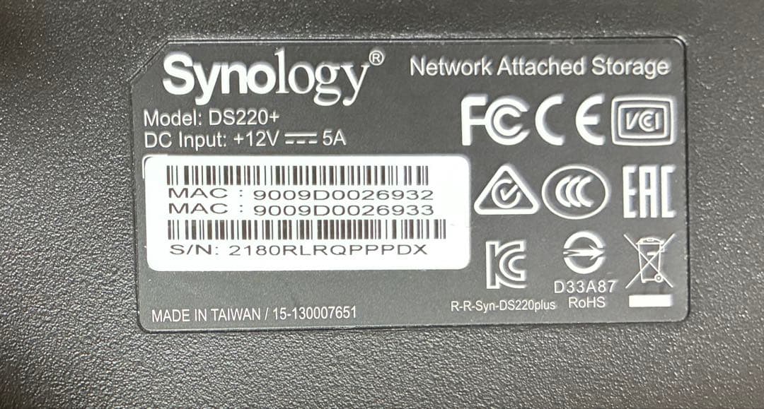 【動作良好】Synology DS220+ NAS オマケ　SSD 2個