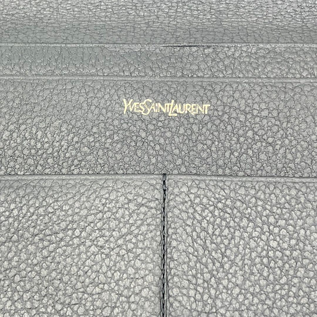 イヴサンローラン 長財布 フラップ 折りたたみ カサンドラ YSLロゴ 黒 本革