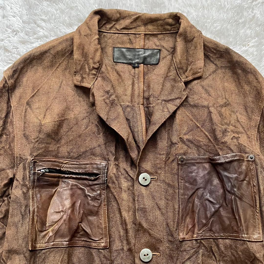 希少✨イサムカタヤマ バックラッシュ 3 レザー　カバーオール 茶　シワ加工