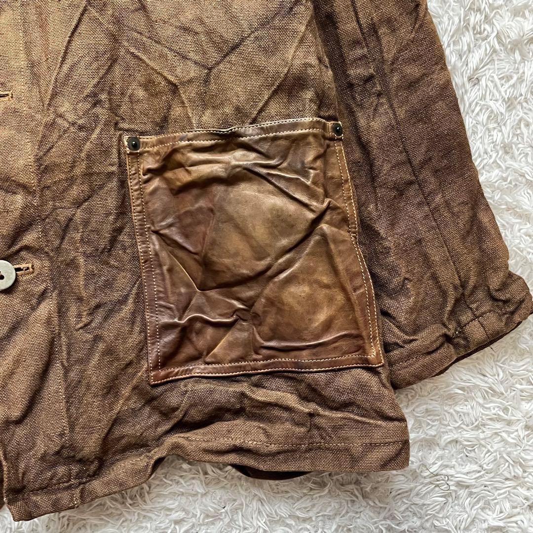 希少✨イサムカタヤマ バックラッシュ 3 レザー　カバーオール 茶　シワ加工