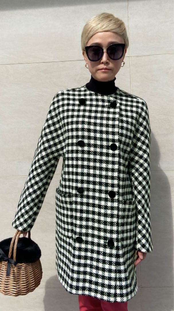 完売♡JENNE 千鳥柄フレンチレトロコート ウール ダブルボタン