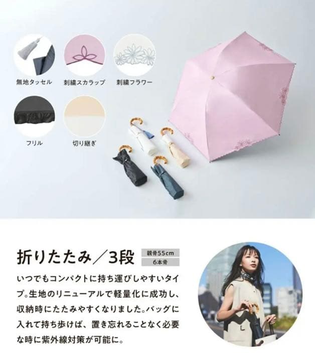 【新品タグ付】最強の日傘 UVOウーボ　3段式 オフホワイト　タッセル　晴雨兼用