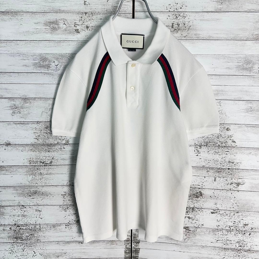 11319【美品・希少Lサイズ】グッチ☆シェリーライン定番カラー白ポロシャツ