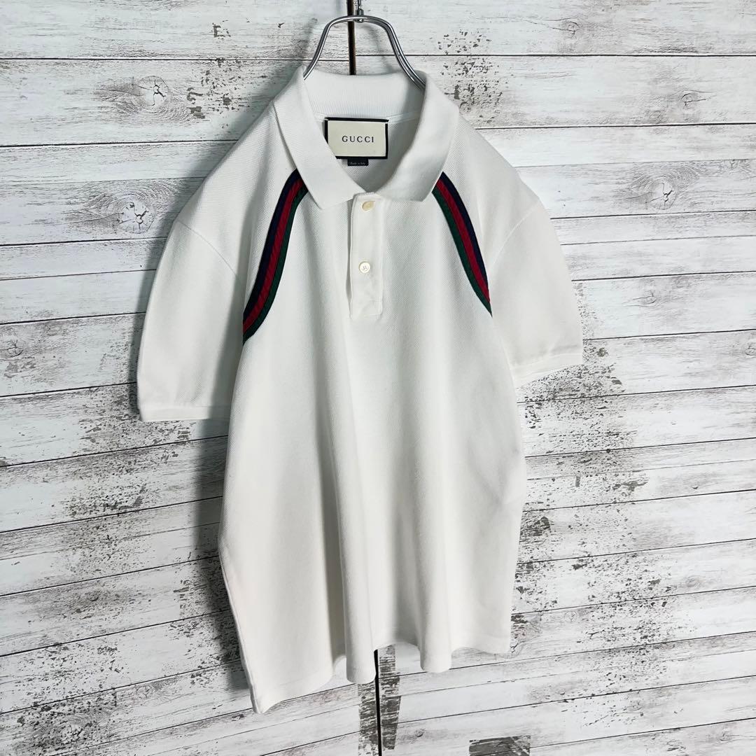 11319【美品・希少Lサイズ】グッチ☆シェリーライン定番カラー白ポロシャツ
