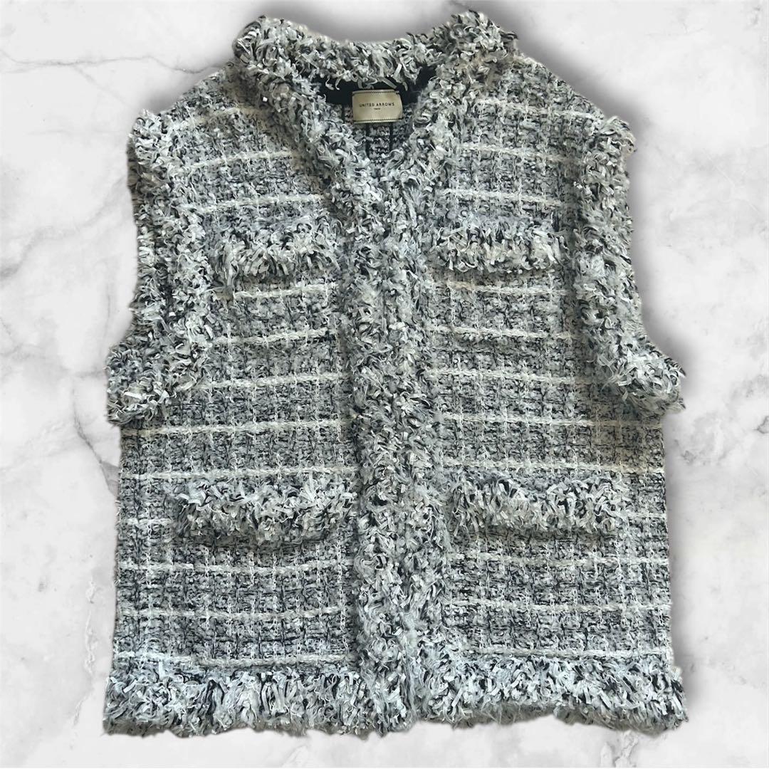 定価3.3万ユナイテッドアローズ ミックスチェック ツイード ニットベスト ジレ